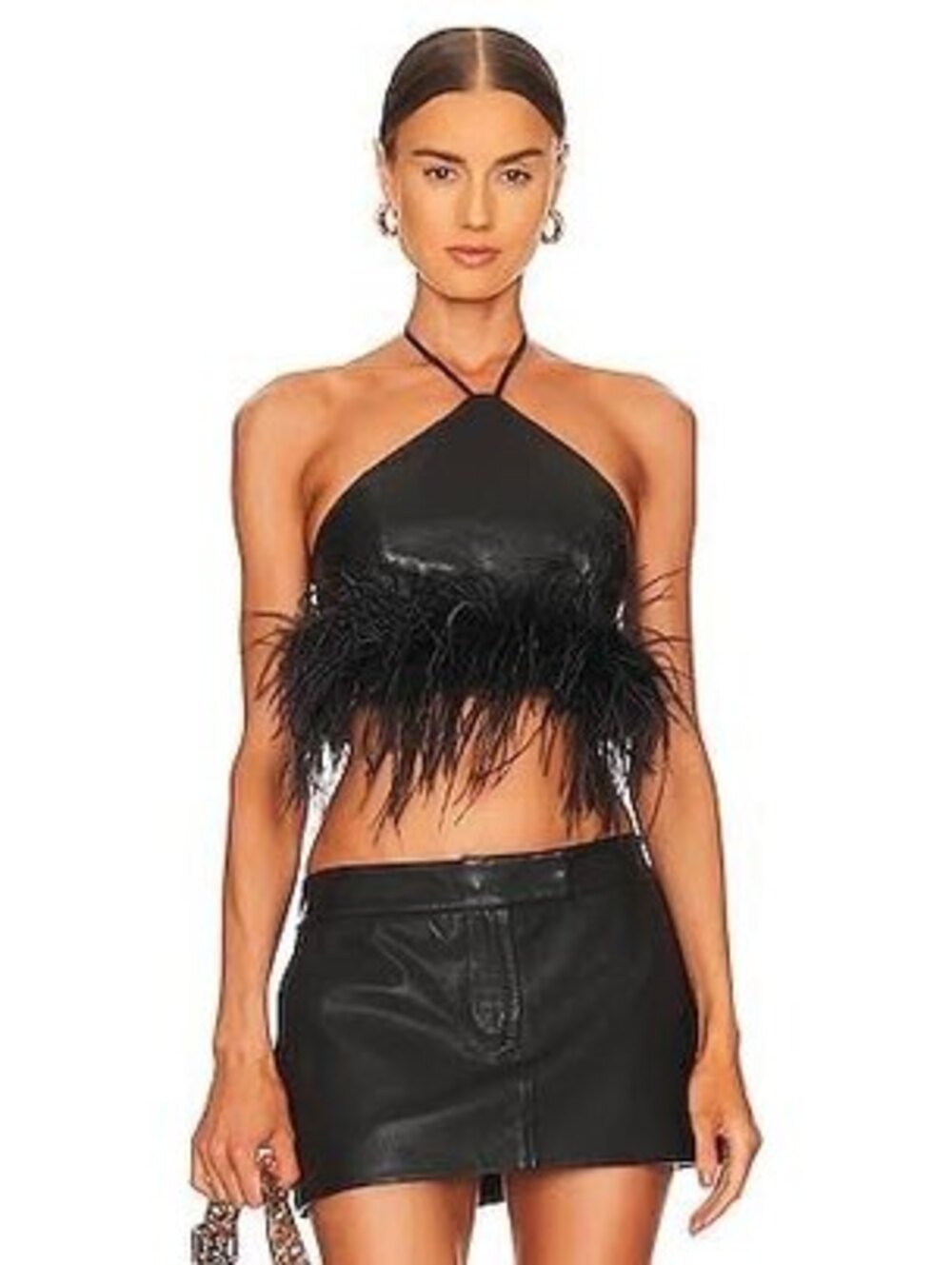 Lamarque Aissa Leather Halter Top - Black